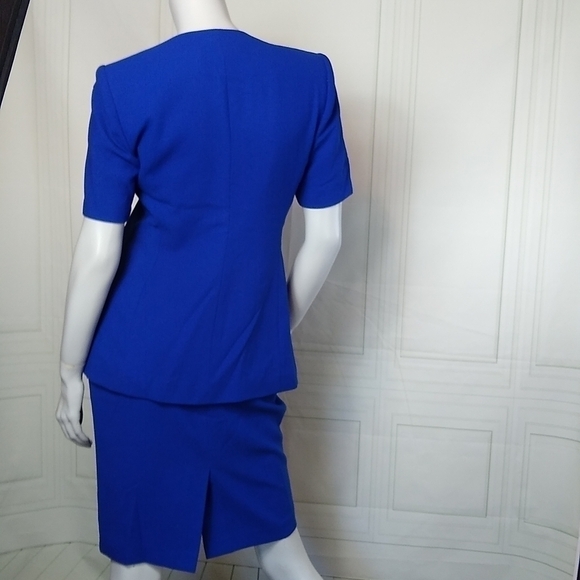 Le Suit Petite SZ 4P Royal Blue Early 90's Retro Short Sleeve Suit Skirt Set - Picture 5 of 15